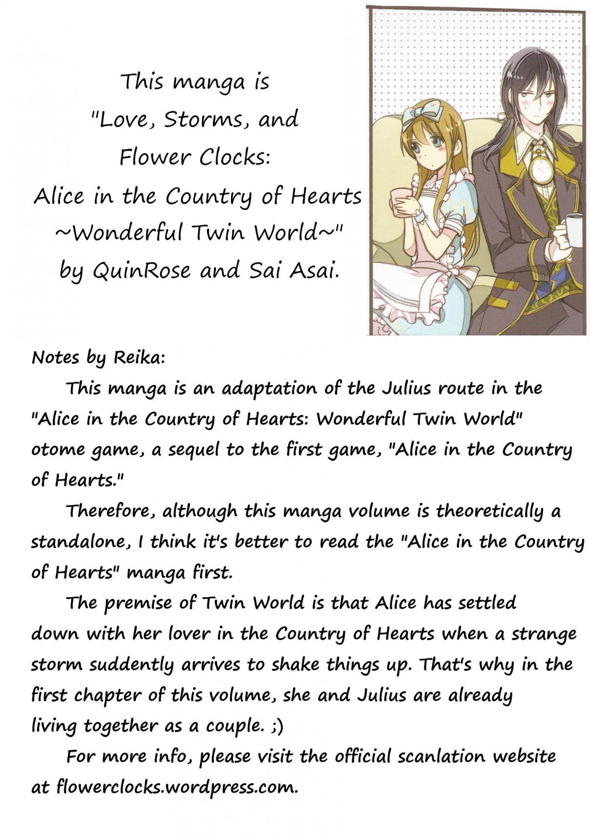Love, Storms, and Flower Clocks: Alice in the Country of Hearts ~ Wonderful Twin World ~ Ch. 2.1
