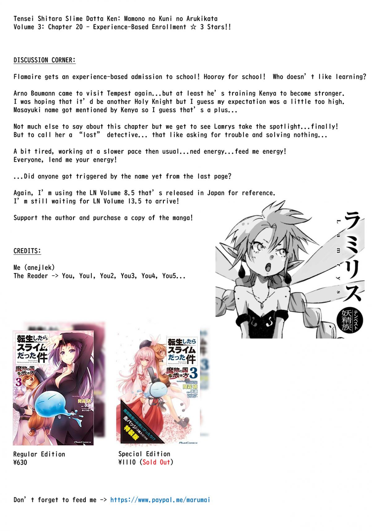 Tensei Shitara Slime Datta Ken: Mamono no Kuni no Arukikata Vol. 3 Ch. 20 Experience Based Enrollment ☆ 3 Stars!!